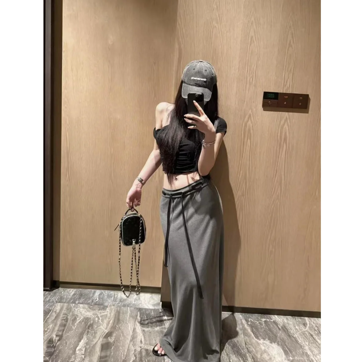 Faionable Gonna a vita alta al ginocchio per donna Primavera Estate Nuova gonna dimagrante Sle coreana Sle Dstring