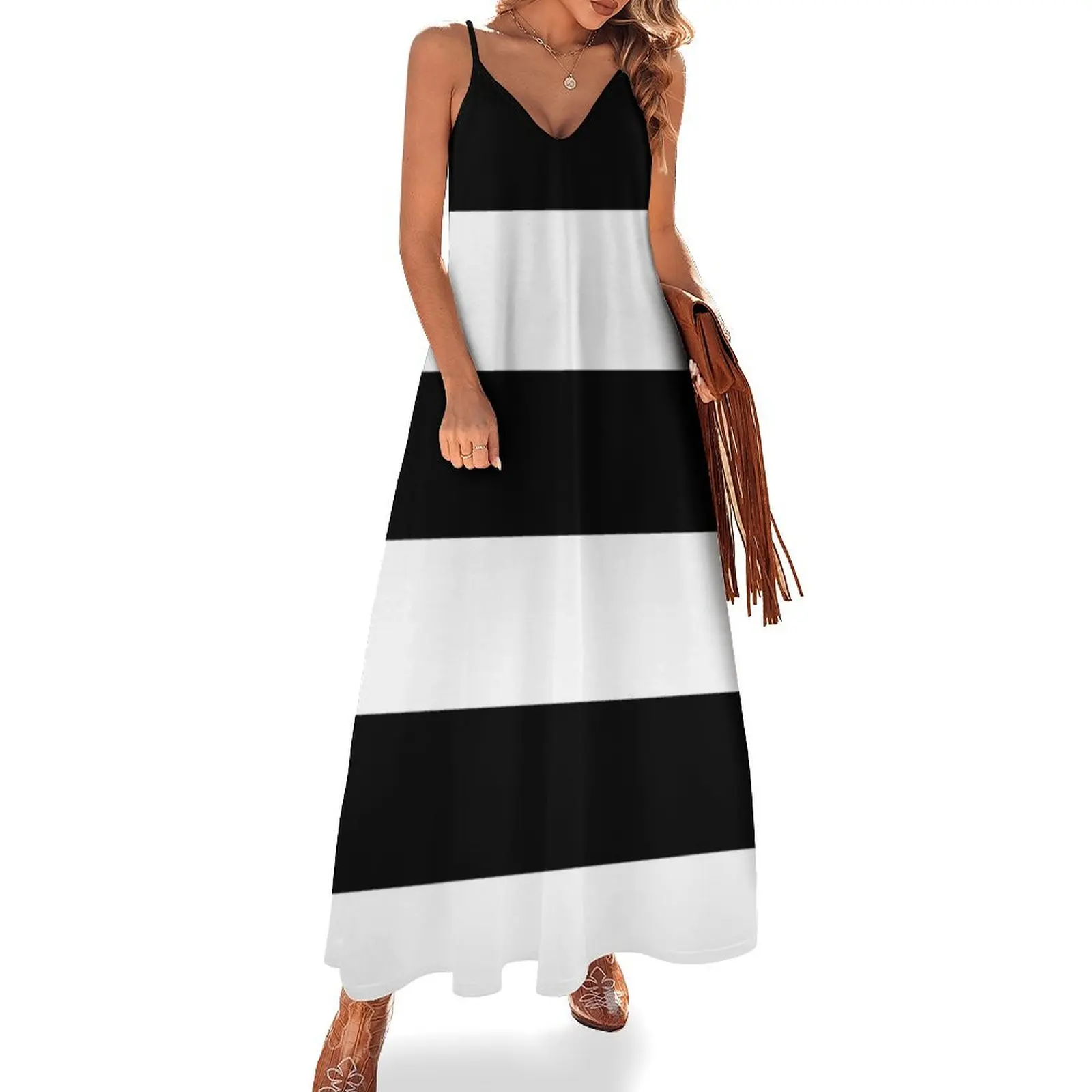 

Black White Stripe. Straight Color Scheme Sleeveless Dress women's elegant loose dresses dress summer