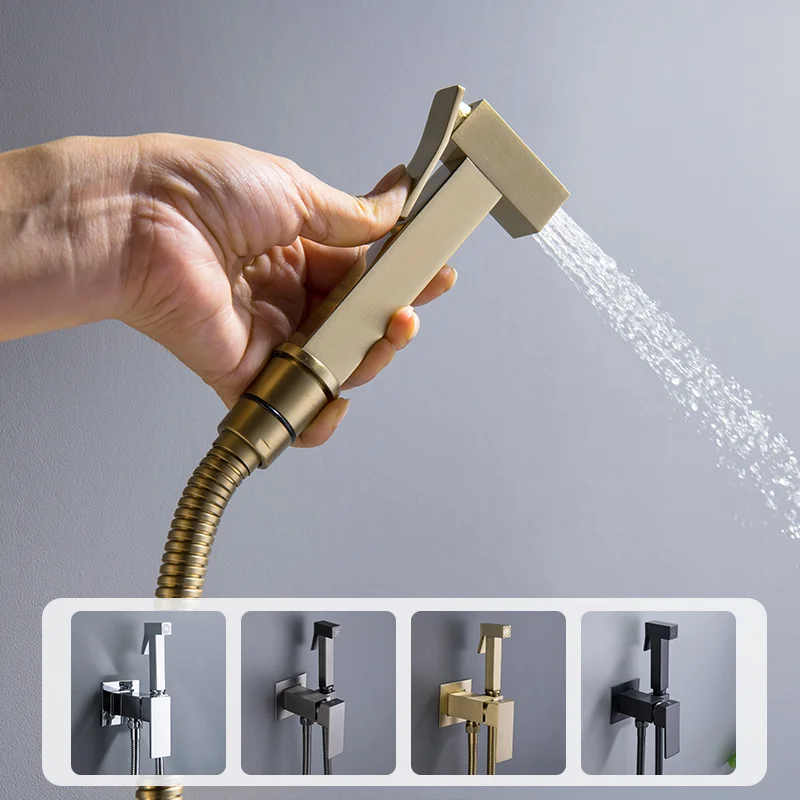 Gold Black Grey Bidet Shower Faucets Brass Hygienic Shattaf Spray Square Tap Hot Cold Water Mixer Toilet Bathroom Bidet Shower