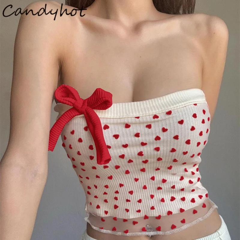 Candyhot Sexy Off Shoulder Sleeveless Patchwork Crop Tops Fashion Strapless Polka Dot Lace Women's Top Casual Street Female Vest