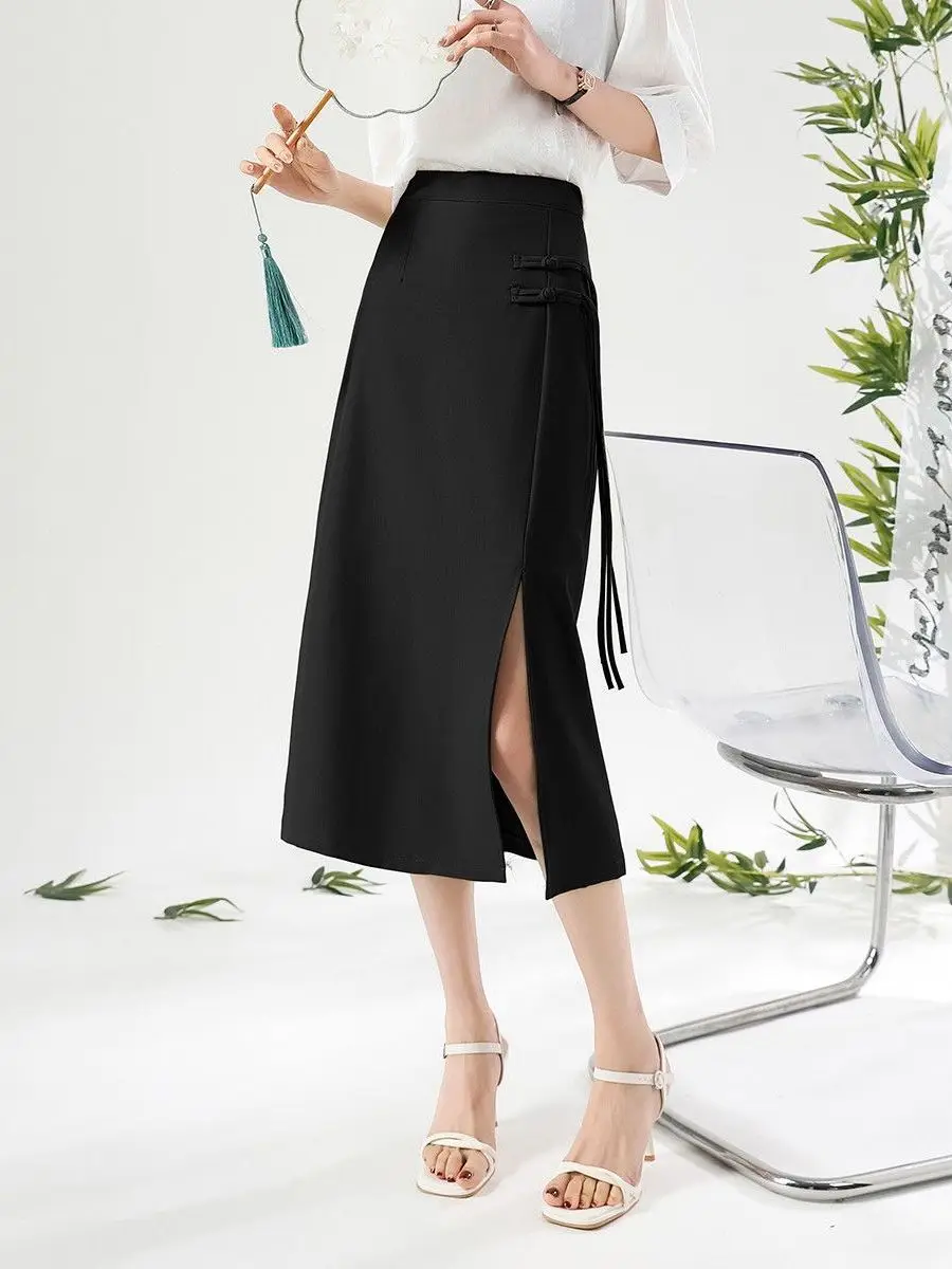 

Новая модная юбка в китайском стиле с высокой талией, А-силуэт, весенняя коллекция, женская одежда, облегающая юбка, повседневная, из полиэфирного волокна