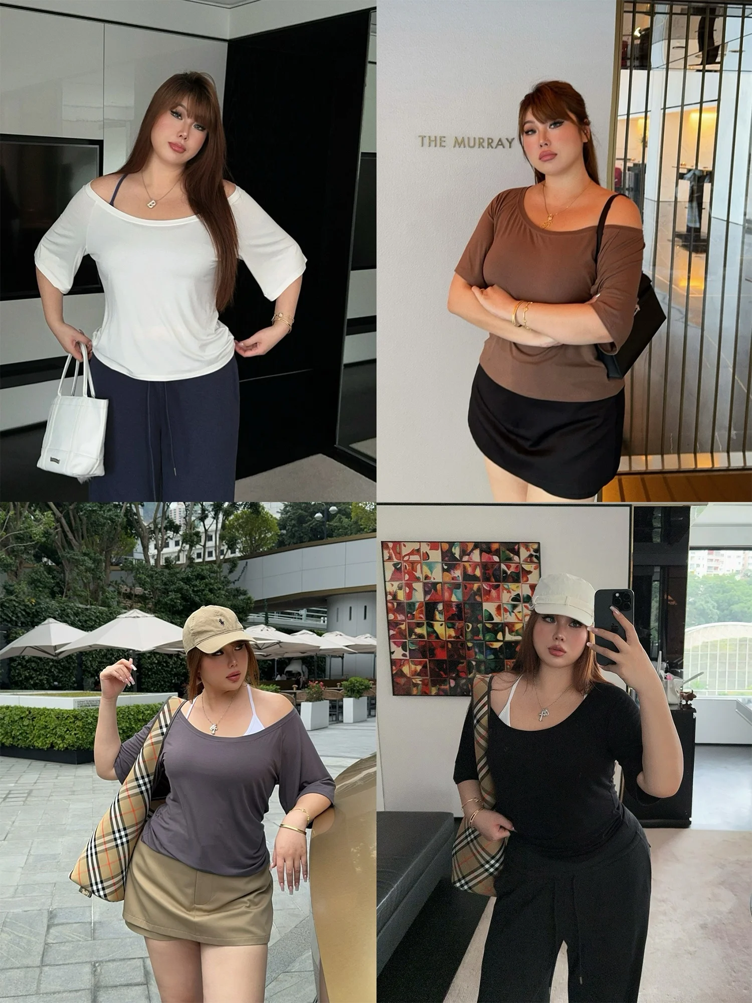 Boolibyoo สี่สี Nude Sensation เสื้อยืดขนาดใหญ่หลวมไหล่ ort Sve สบาย Drapey สวมใส่ด้านในฐาน irt