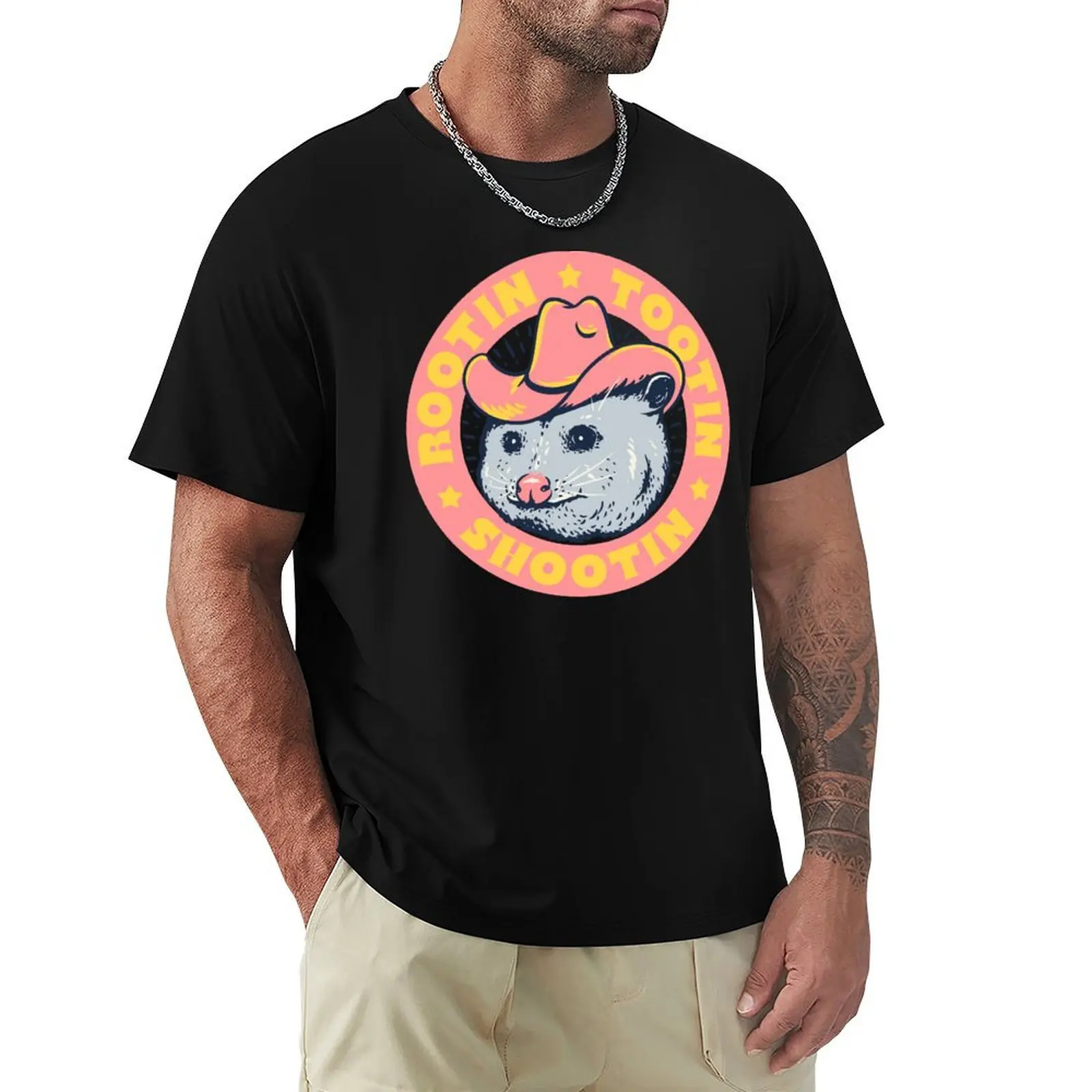 Rootin Tootin Shootin Possum Cowboy Advice Space Cowgirl Country Style Possum Pet Mat Bandana Opossum Pink Frame T-Shirt