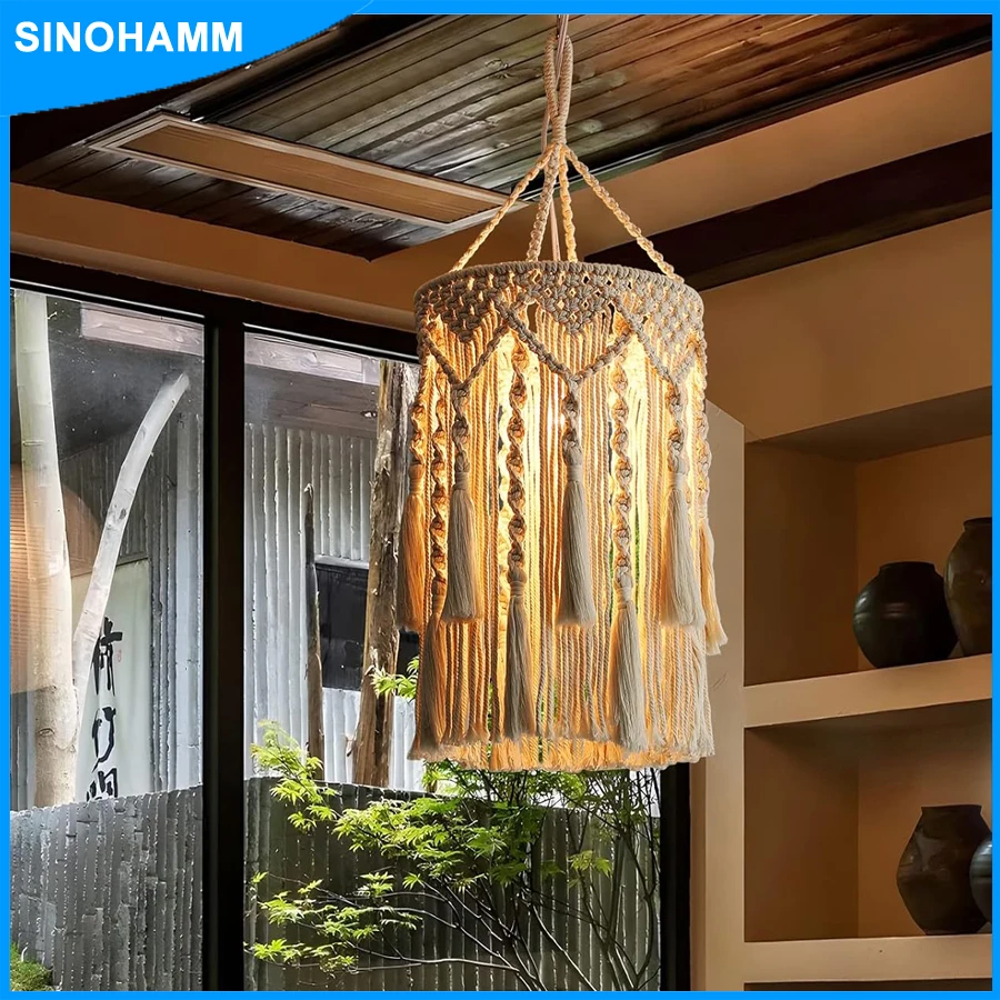 boho woven macrame lamp shade pendurado abajur plug in pendant light luminarias para cozinha decoracao da sala besidelamp cover 01