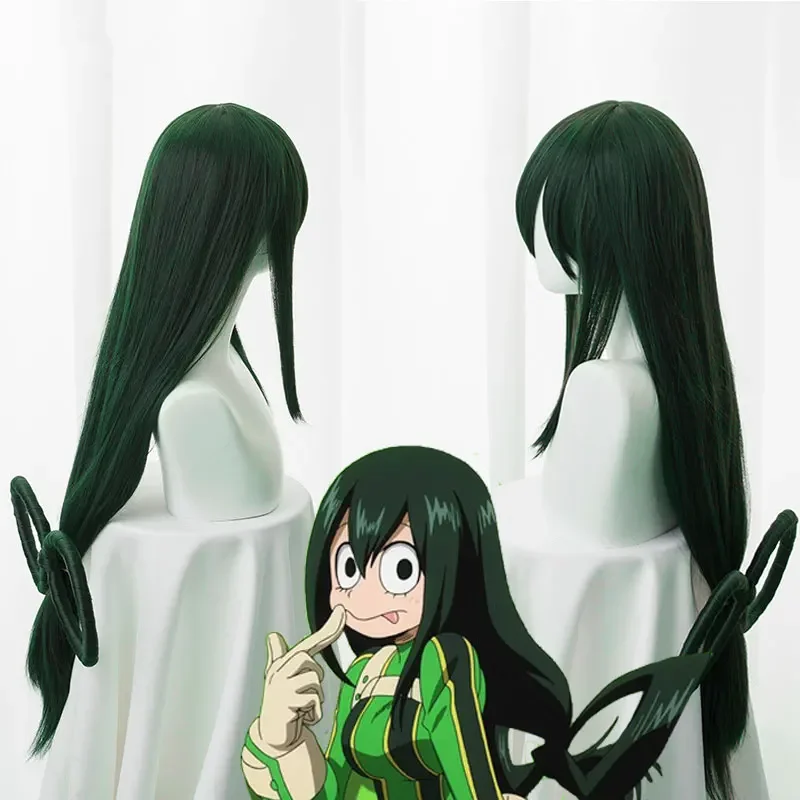 no Hero Academia Tsuyu Asui Cosplay Wig My Hero Academia Women Long Green Synthetic Hair Halloween Party Wig Cap