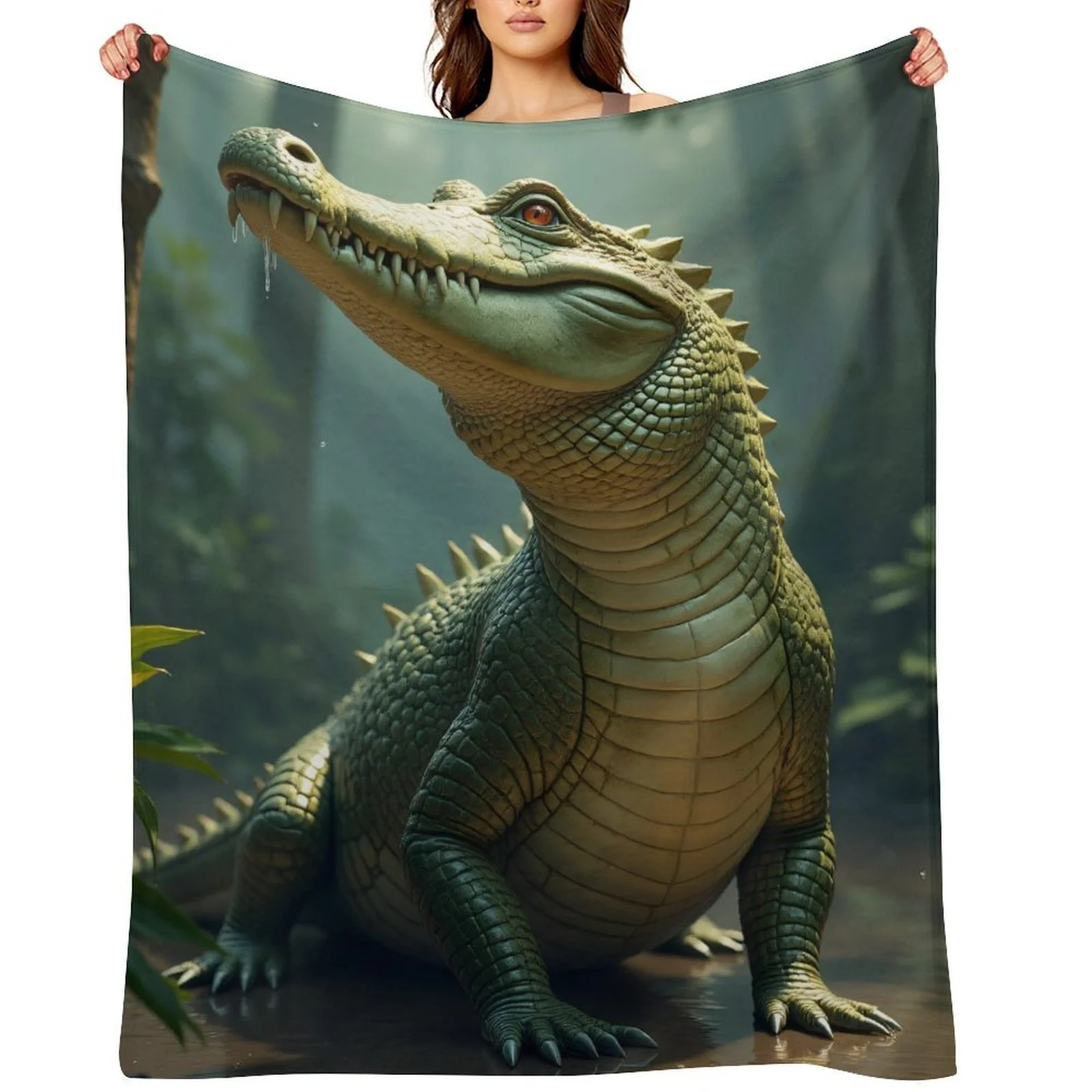 Realistic Cartoon Crocodile Throw Blanket - Soft Flannel All Seasons Comfortable Jungle Design for Sofa Bed Home Decor