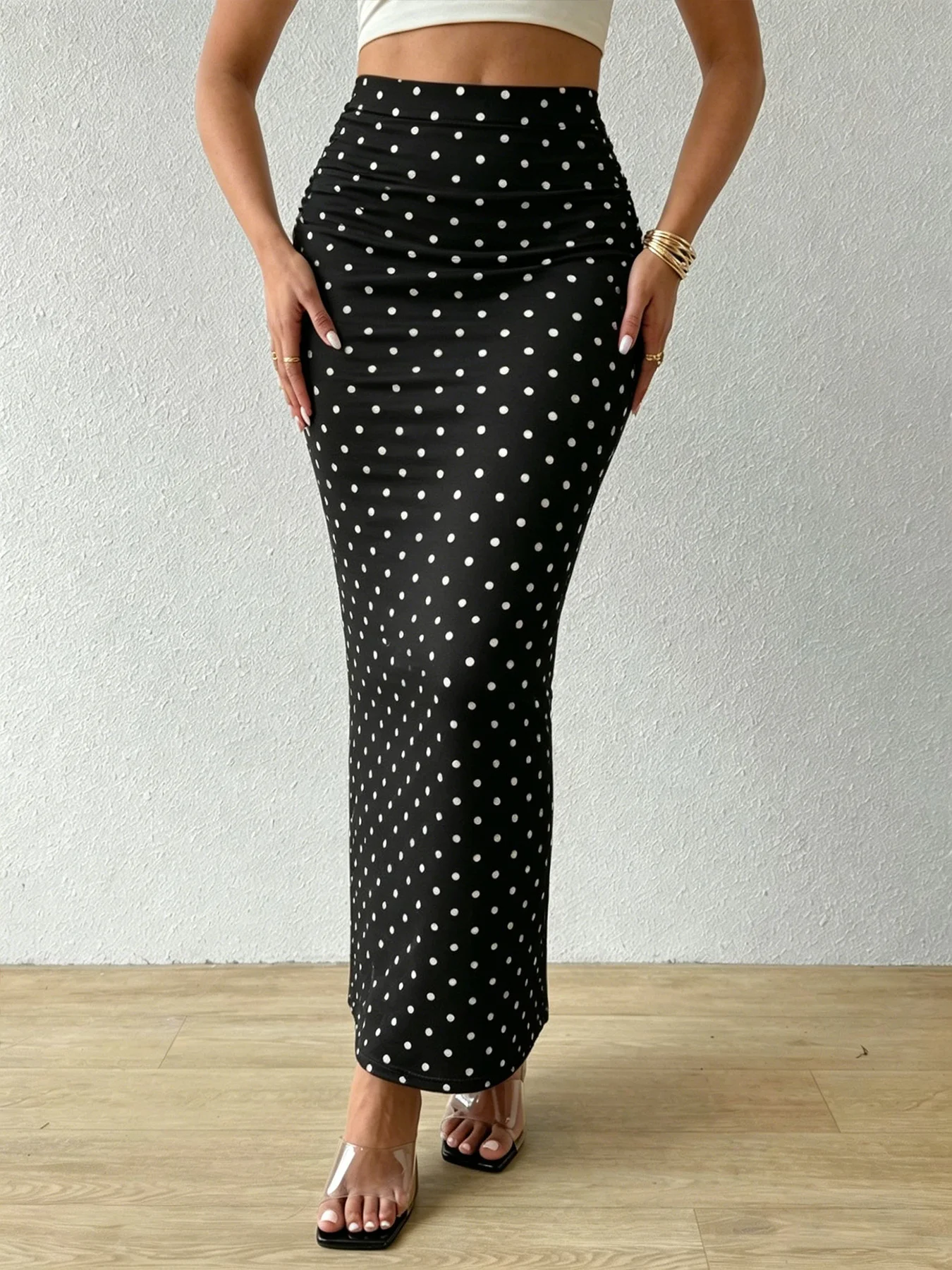 Women's A-Line Midi Skirt with Polka Dot Print, Slimming Design, Soft Fabric, Perfect for Outdoor, Shopping, Parties, Summer Wea