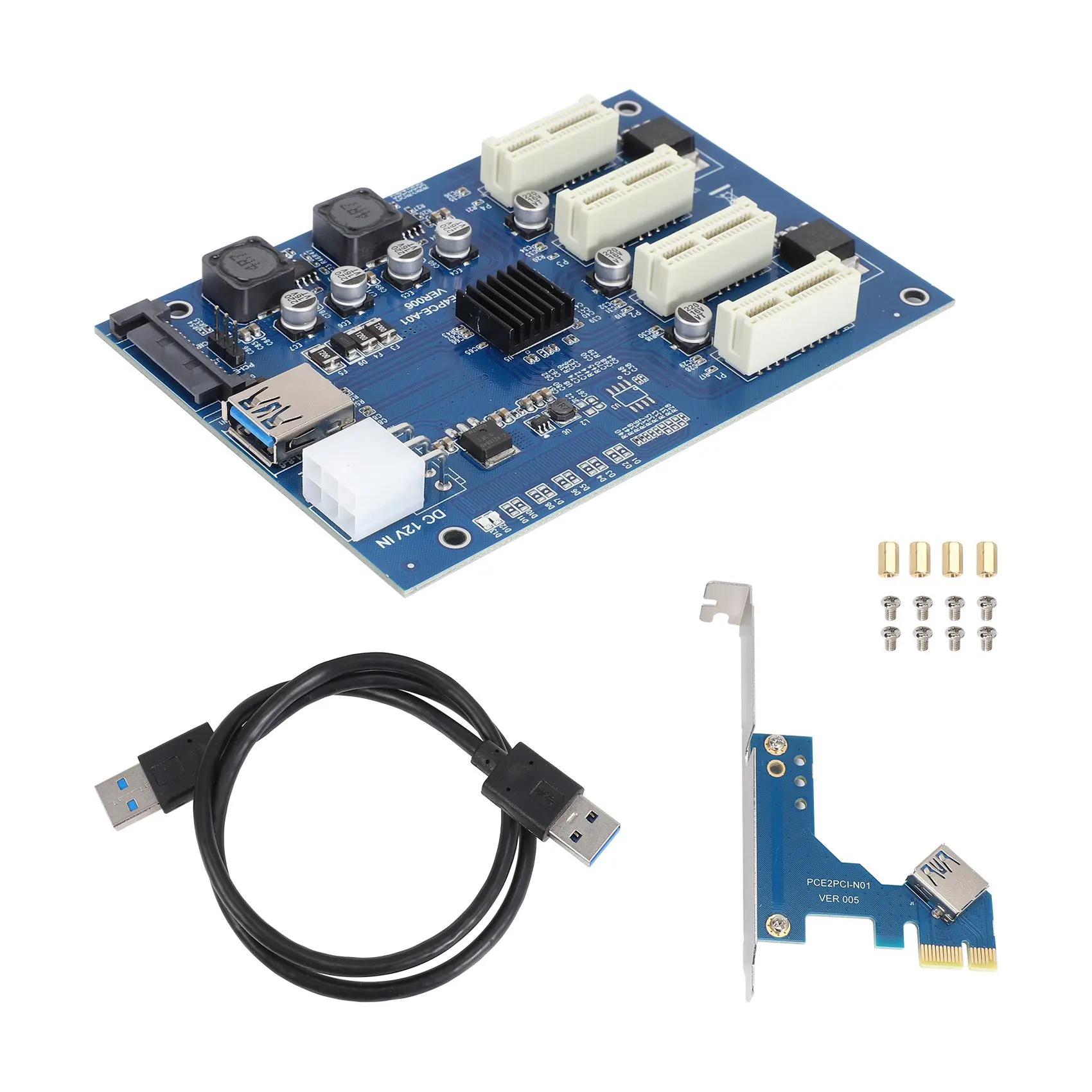 

PCIE 1X to PCIE 4 Slots Adapter Card - PCIE Expansion Riser Card USB 3.0 Converter Extender Adapter Card Expansion Kit