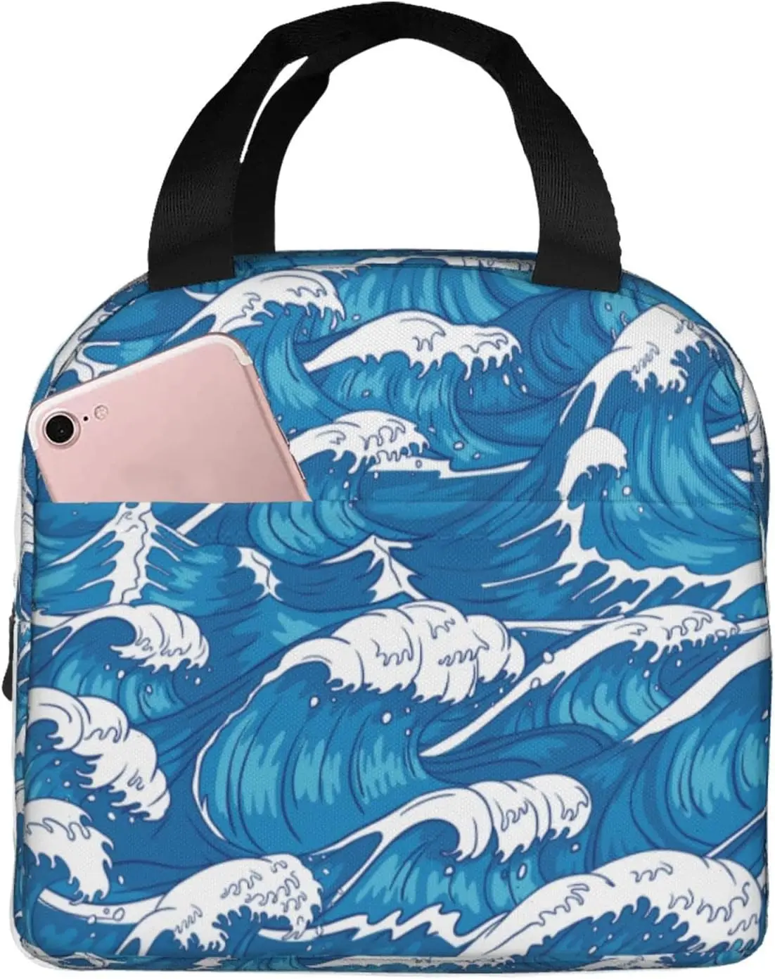 Cute Blue Sea Wave Pattern Lunch Box Reusable Lunch Bag Work Bento Cooler Reusable Tote Picnic Boxes Insulated Container For