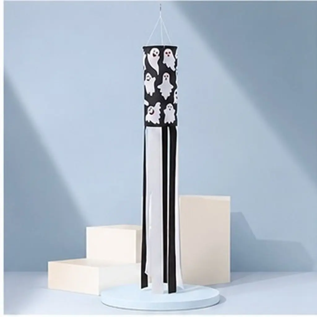 Halloween Windsock Pendant 100Cm Heavy-Duty Sewn Hoop Metal Hook Hanging Windsock Flag for Outdoor Indoor Halloween Decoration
