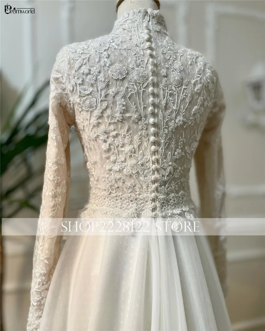 Princesa frança vestidos de casamento para noiva 2025 a linha rendas dubai muçulmano vestido de noiva com mangas vestido de casamento