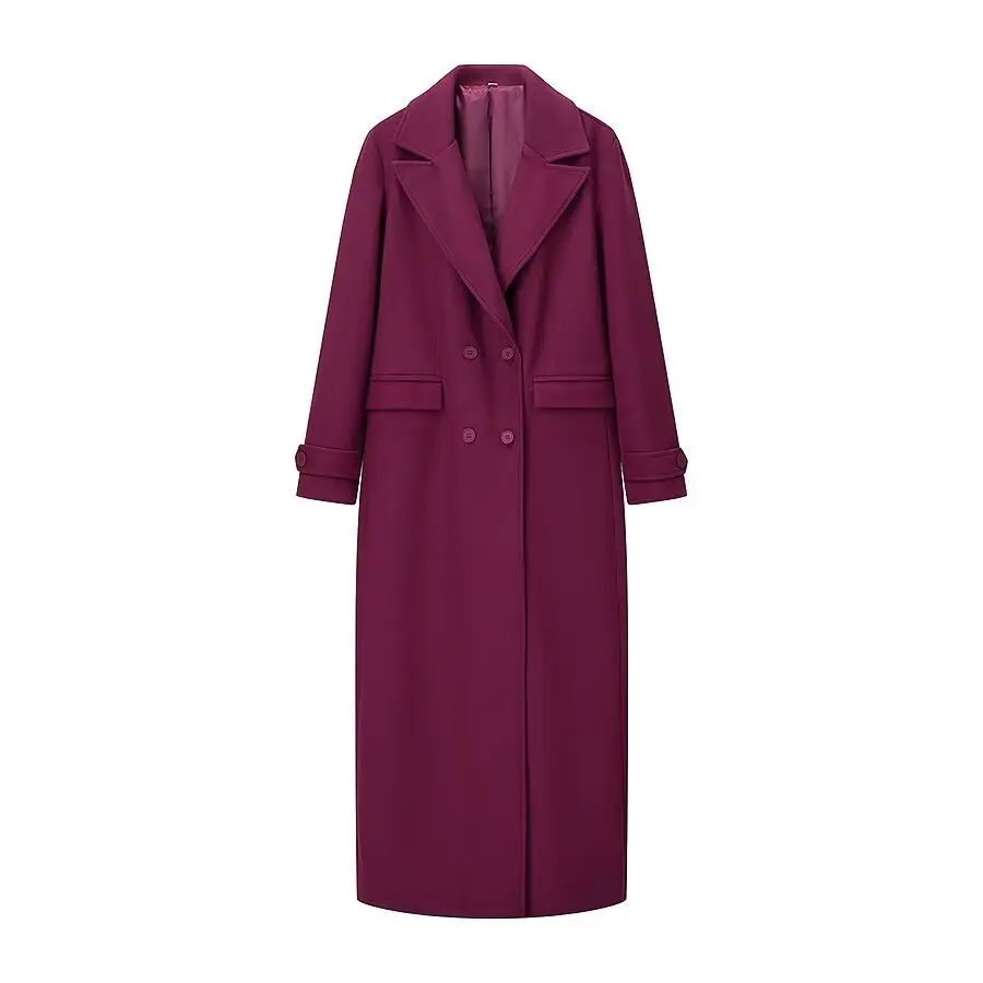 

ZBZA Autumn New Women's Faionable Long Design Woolen Coat Street Sle Long Sve Polyester Fiber Versatile Casual Outerwear