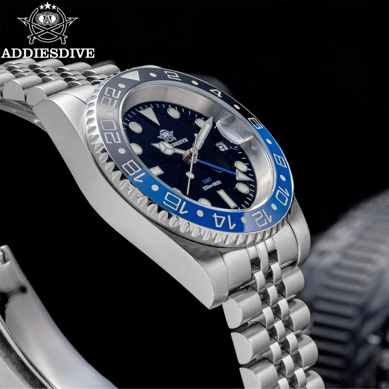 

ADDIESDIVE GMT Quartz Watch For Men 40mm Ceramic Bezel Stainless Steel Business Relogio Masculino BGW9 Luminous 20Bar Dive Watch