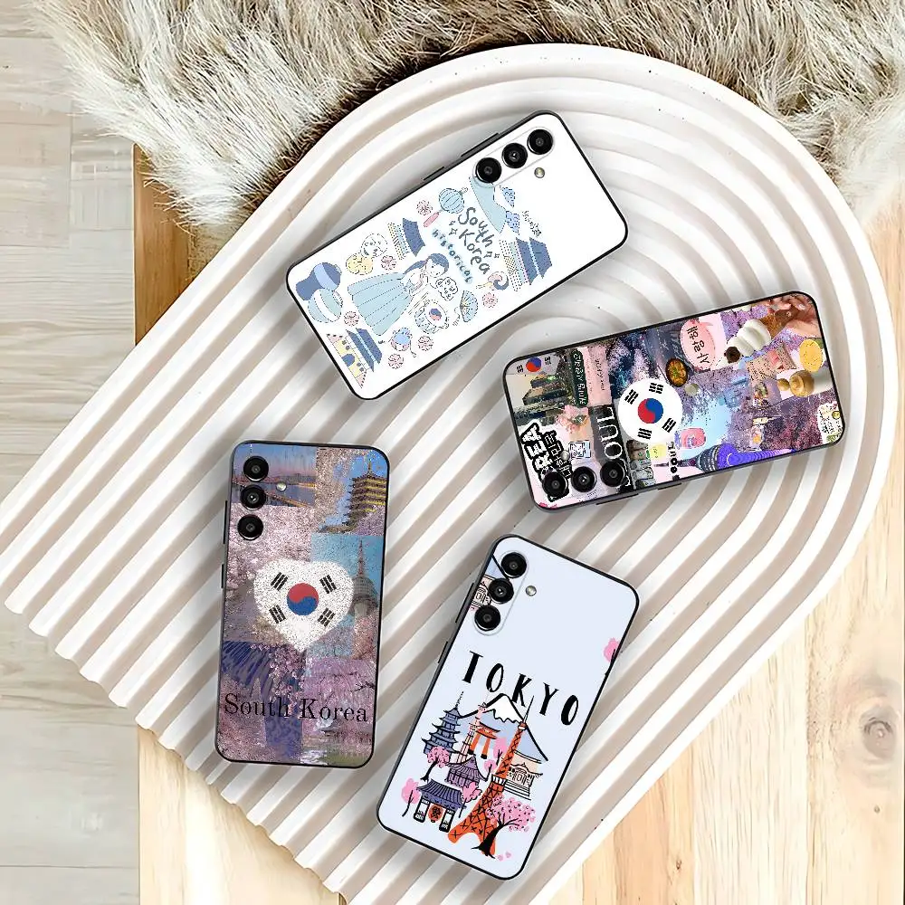 South Korea SEOUL Travel Phone Case For Samsung Galaxy A73,31,32,72,41,53,52,71,22,5G,Note,J7,8,9 Soft Black Cover