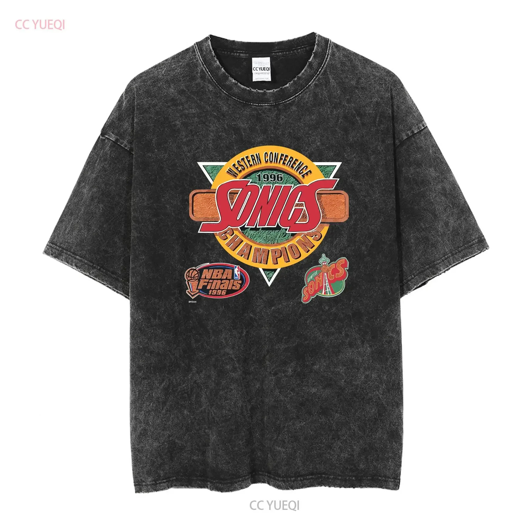 Vintage années 90 Seattle Sonics SuperSonics 96 Conférence Champs T Shirt M vintage Lavée homme Légèrement vêtements de créateurs graphique