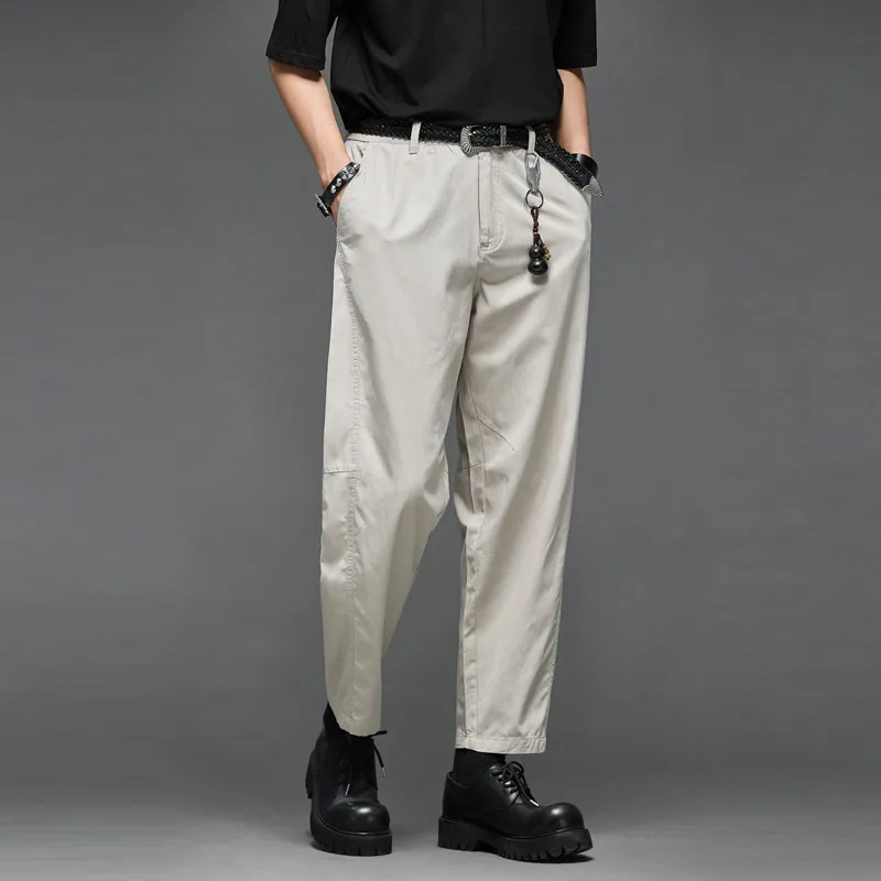 High Quality Simple Fashion Minimalist Japanese-Style Retro Men's Straight Loose Nine Points Leisure Men's Pants
