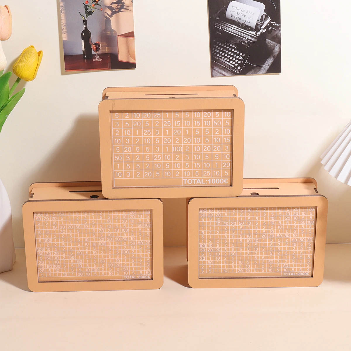 صندوق النقود الخشبي الرقمي الأوروبي القديم، هدف التوفير، صندوق توفير العملات المعدنية النقدية، زخرفة تزيين سطح المكتب، هدية إبداعية