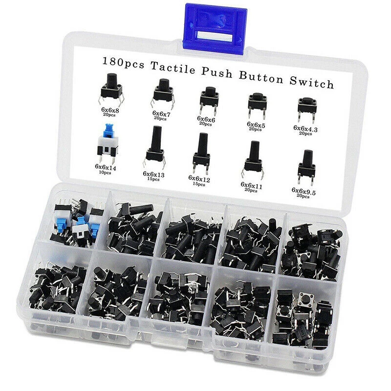 180 Pcs 10 Values Tactile Push Button Switch Mini Momentary Tact Assorted