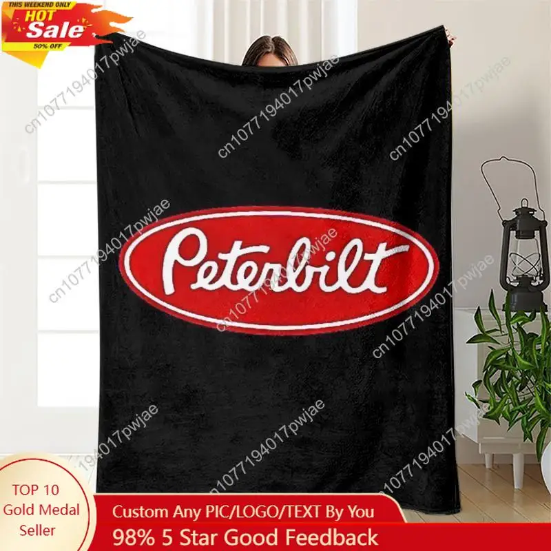 

Heavy-Duty for PETERBILT Logo Throw Blanket Trucking Industry Design All-Season Soft Polyester Flannel-like Blanket for Campi