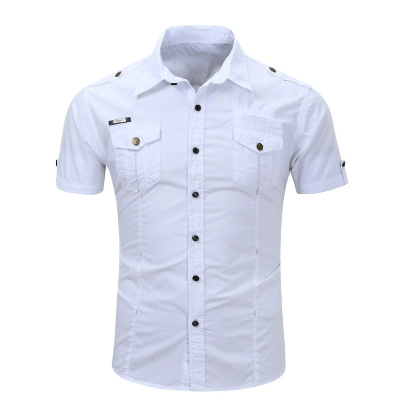 Summer Men\'s Shirts Short Sleeve Overshirt Male Plus Size Pure Cotton Casual Shirt Men Clothing Oversized Hunting Blouse A2F1558