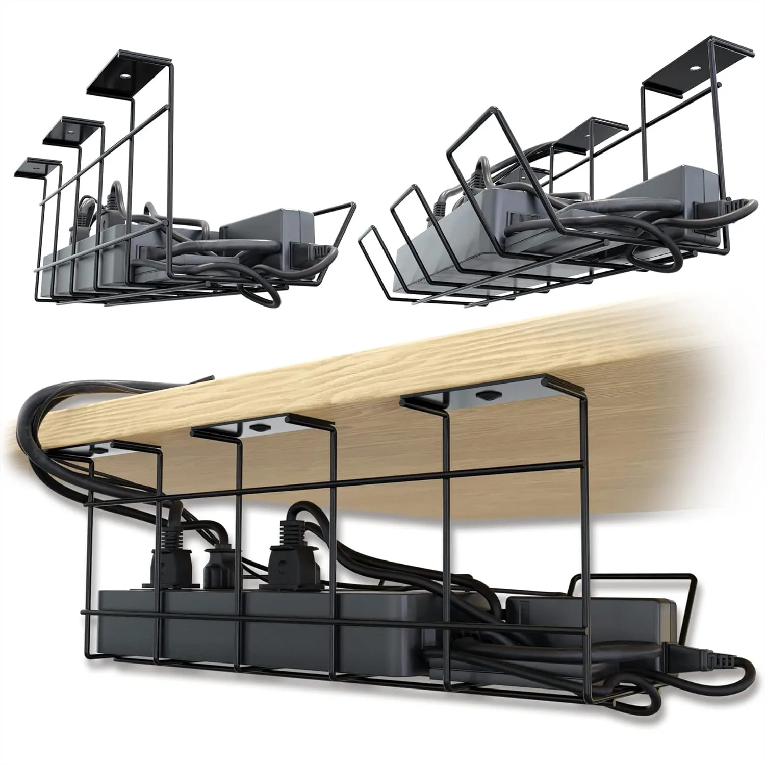 

Under Desk Cable Management Tray 24 Inch Set Of 2 Steel Wire Organizer For Home Office