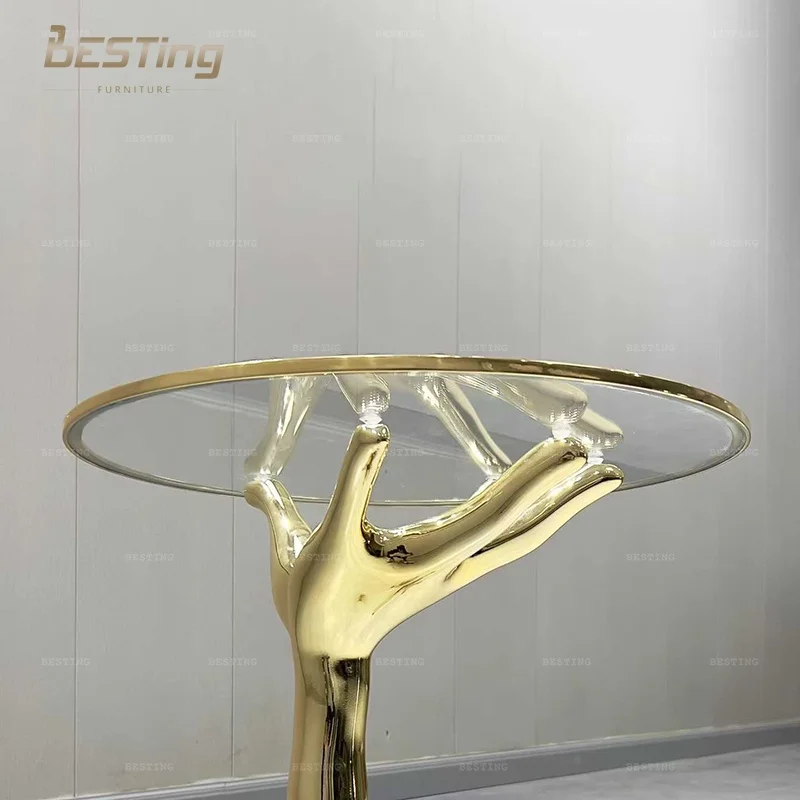 Modern Design Custom Living Room Sofa Side Table Gold Stainless Steel Glass Top Coffee Table