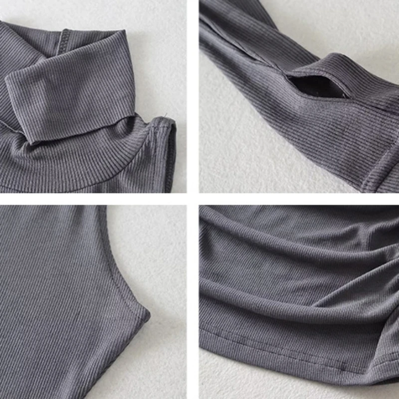 Mini-jurken met lange mouwen Dames Lente Herfst Coltrui Sexy Nachtclub Slanke Slanke Wrap Hip Fashion Koreaanse stijl Geplooid Effen