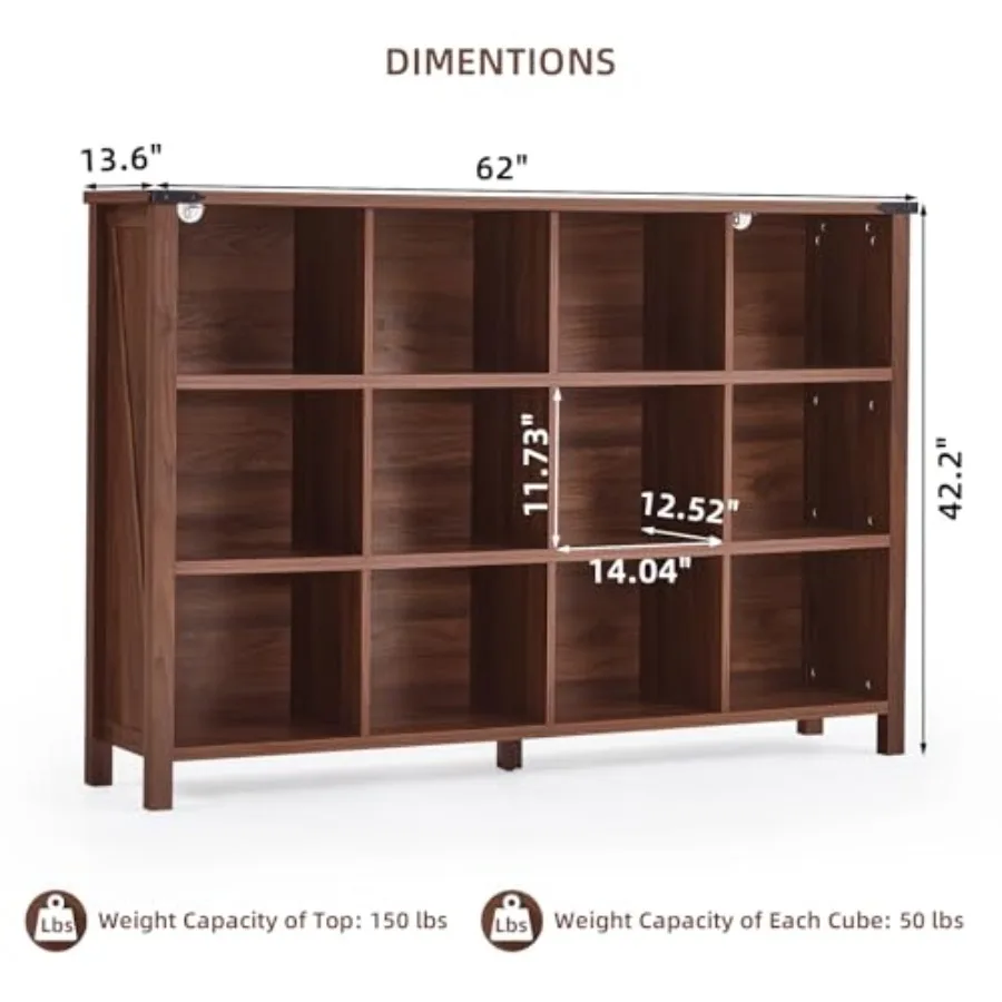 Farmhouse storage organizer: 62-inch wide wooden 3-tier open bookshelf in vintage brown, ideal for home office or living room c