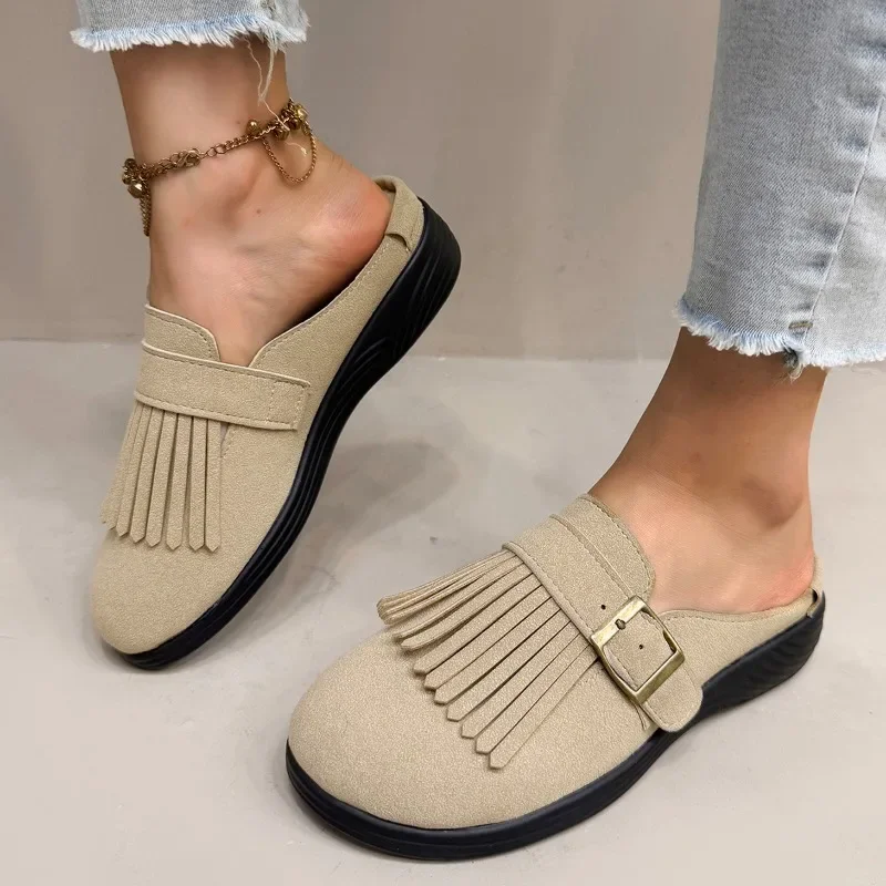 

Women's Summer Wear 2025 New Versatile Retro Slippers Design Tassel Soft Sole Baotou Women's Shoes Trend
