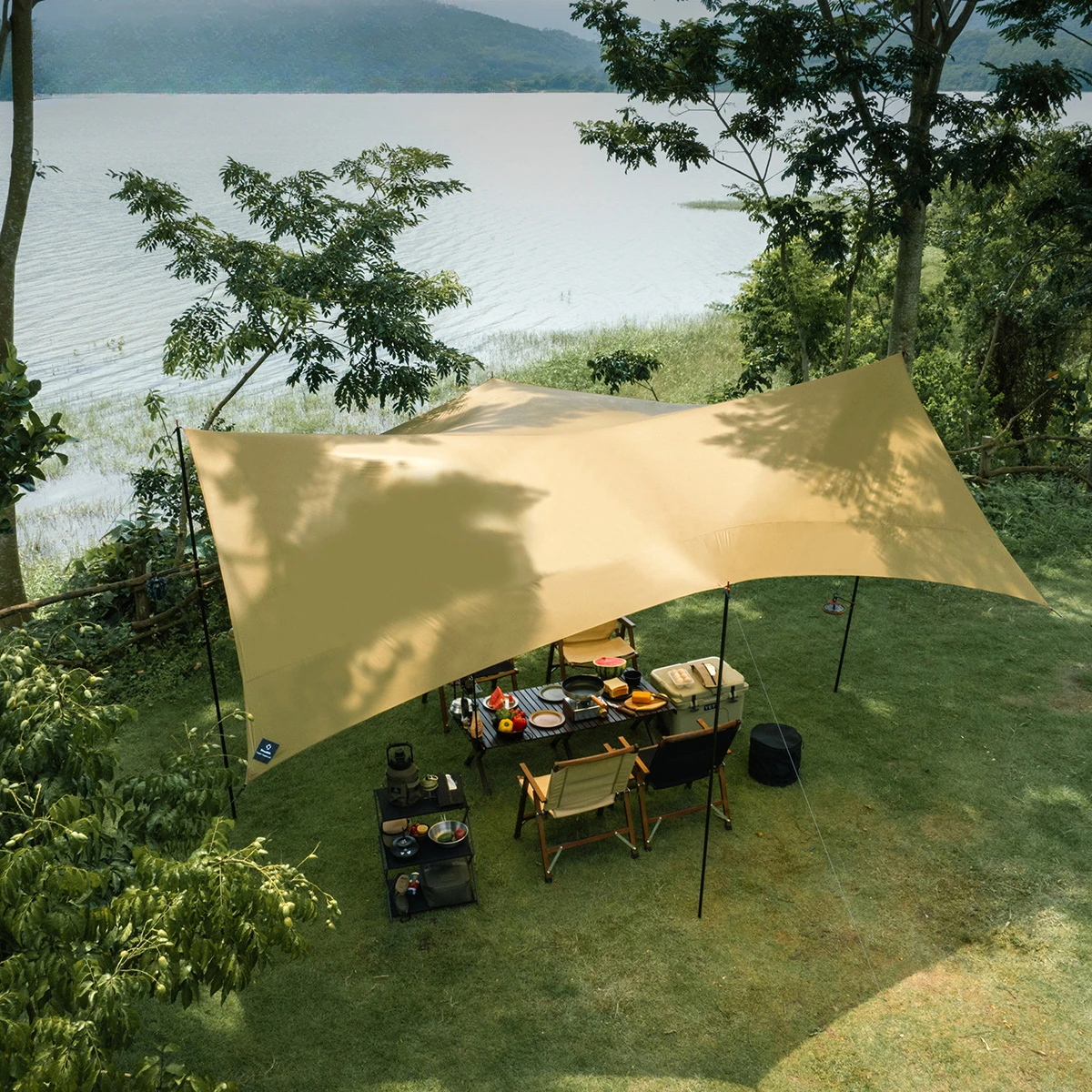 Ultralight Hiking Awning Only 360g for 2-8 People 15D Double Silicon Coating Camping Canopy Sun Tarp 3x3 4x3 4x4.5m