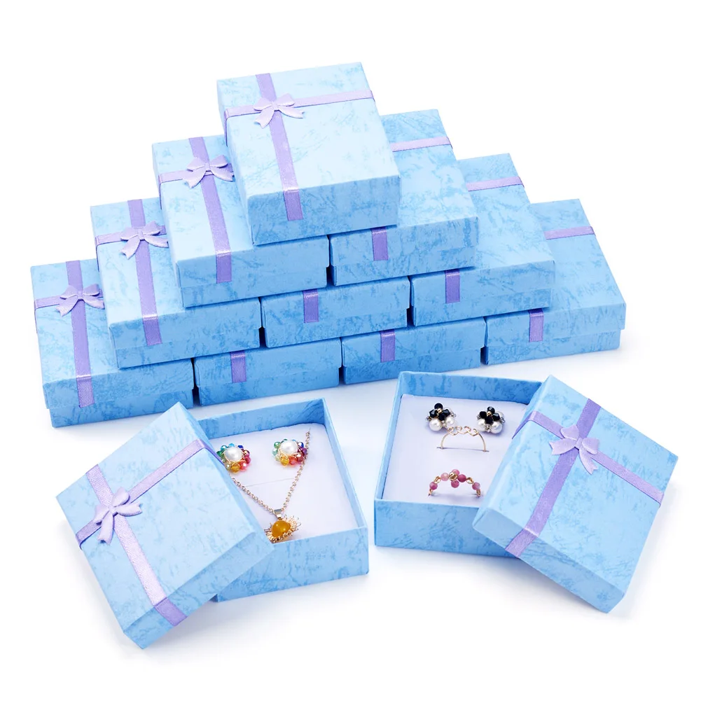 

12pcs Rectangle Cardboard Gift Box Bowknot Ornaments Paper Box Multi-Color Necklace Earring Jewelry Display Packaging Finding