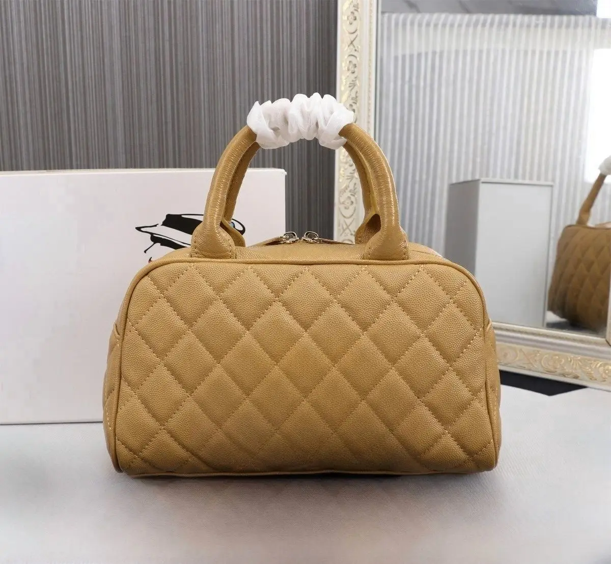 

Luxury style quilted Boston handbag, mini tote bag