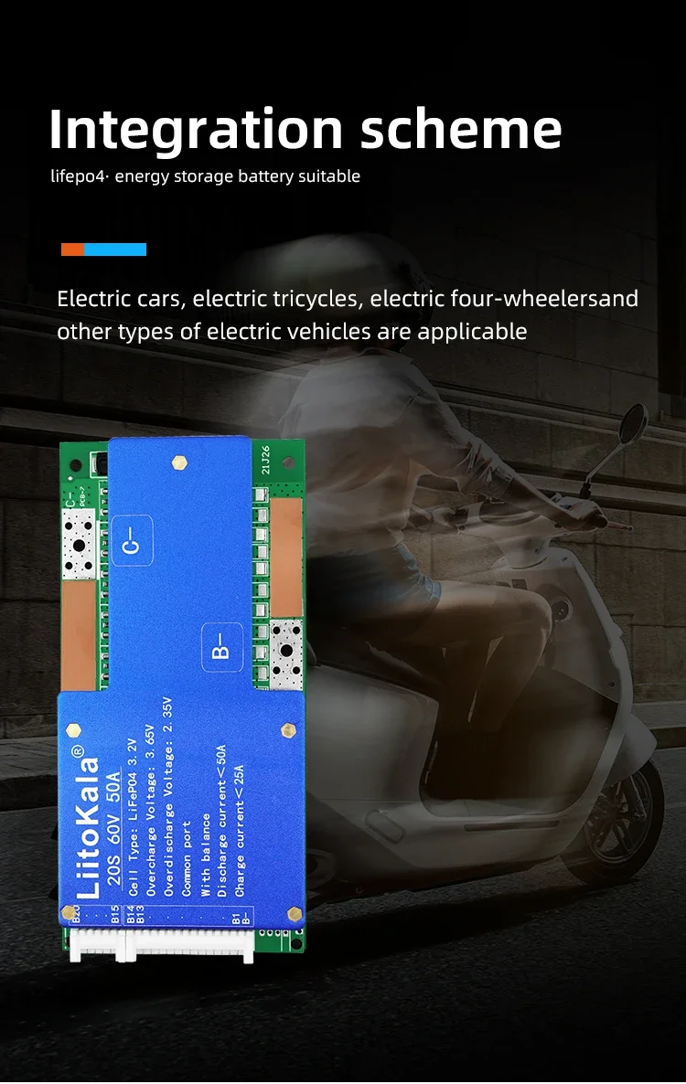 LIitoKala liflif4po4 papan pelindung baterai BMS dengan keseimbangan 64V Lithium besi fosfat 18650 LiFePO4