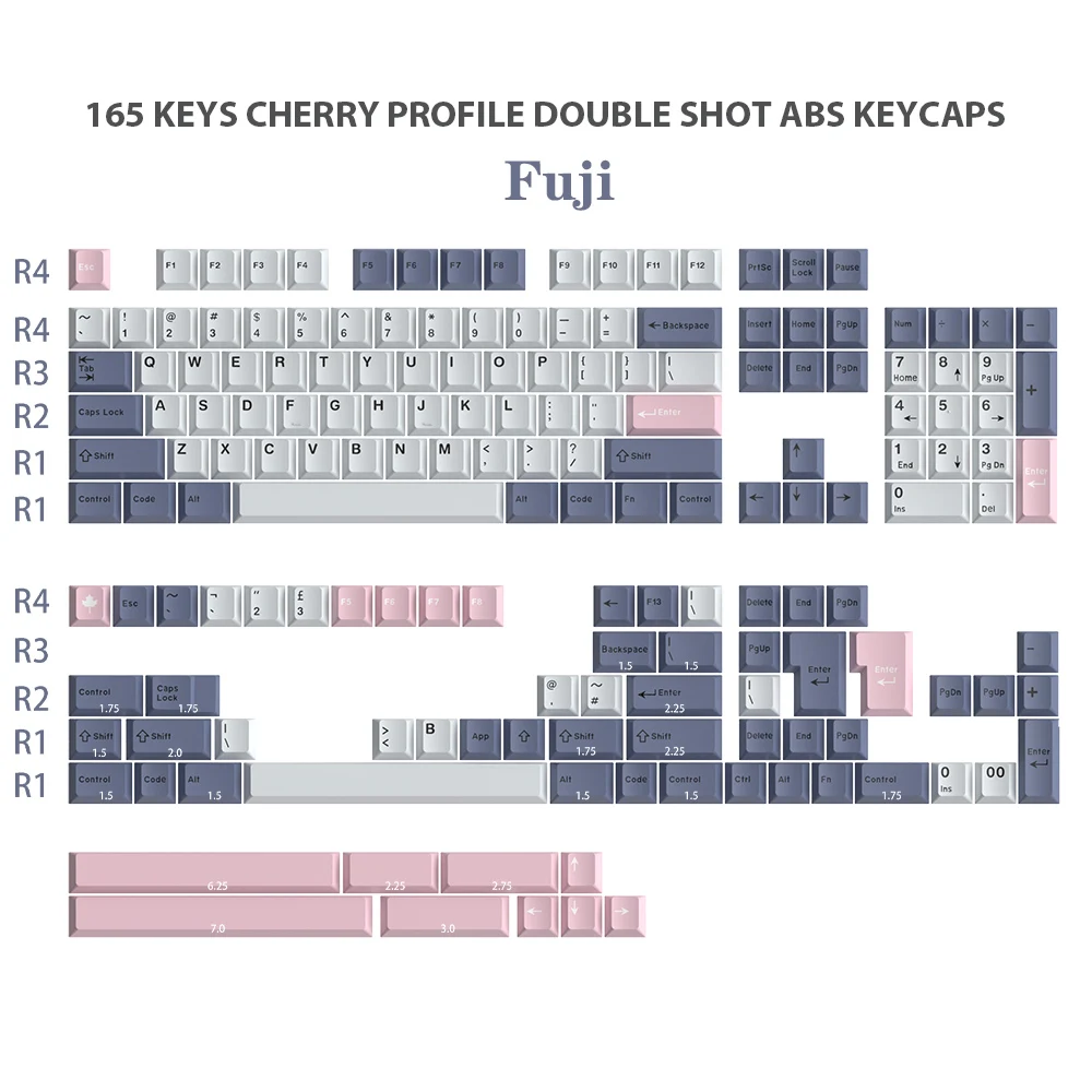 Mount Fuji Custom Keyboard Keycaps 165 Keys Cherry Profile Double Shot ABS Keycaps for Cherry MX Switches Mechanical Keyboard