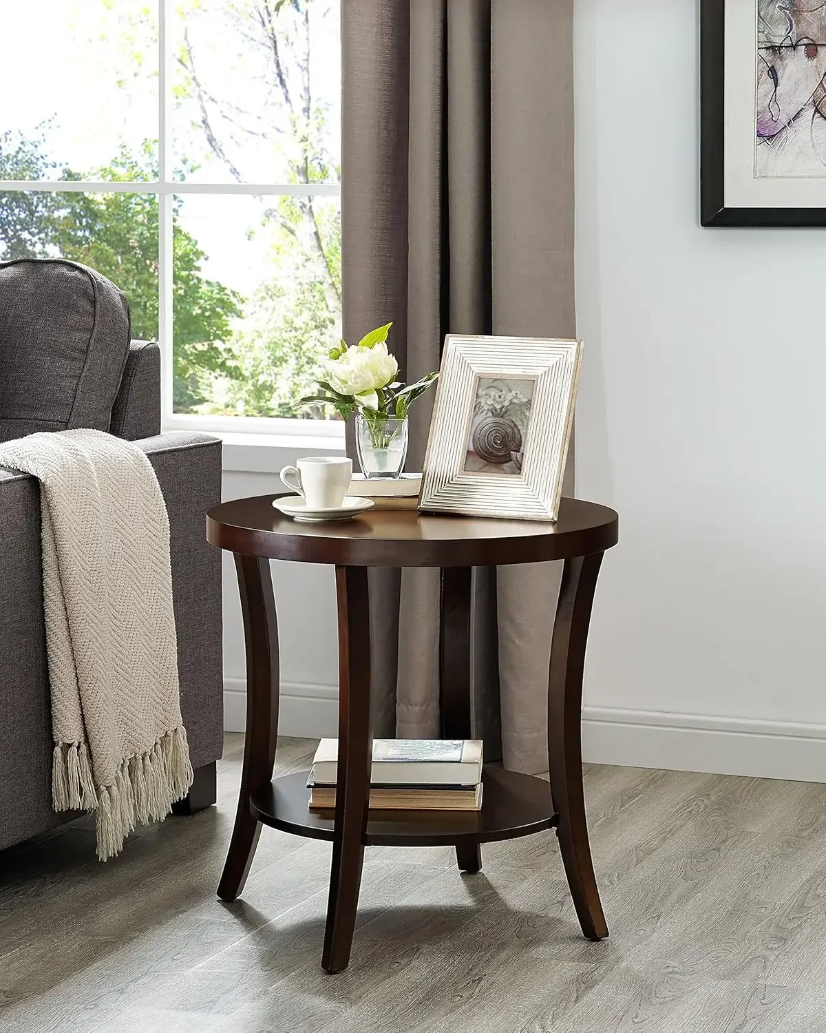 

Perth Contemporary Round End Table with Shelf, Espresso,23"D x 23"W x 23.5"H