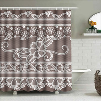 Vintage White Lace Shower Curtain with Floral Design Waterproof Bath Liner for Bathroom Decor