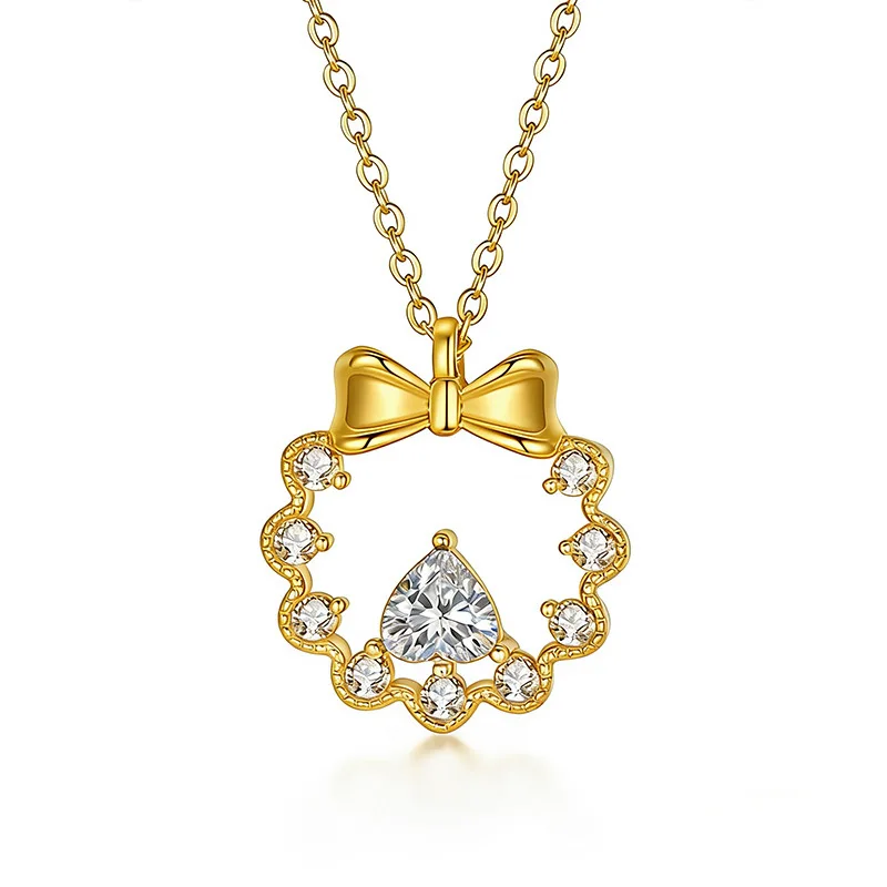 S925 Silver Plated 18K Gold Fertilizer Triangle Moissanite Diamond Princess Wreath Necklace Main Stone 5mm/0.5ct