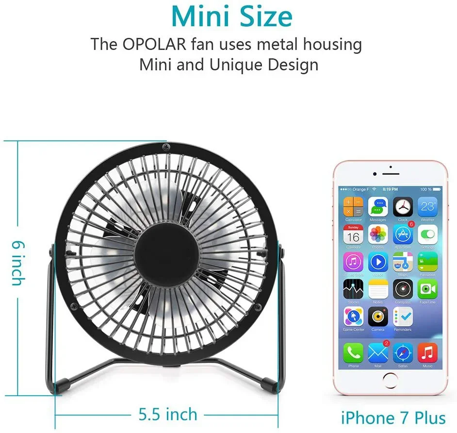 4" Small USB Desk Fan, Desk Cooling Fan,Metal Structure Strong Airflow and 360° Adjustment,Aluminum Blade Opolar Fan