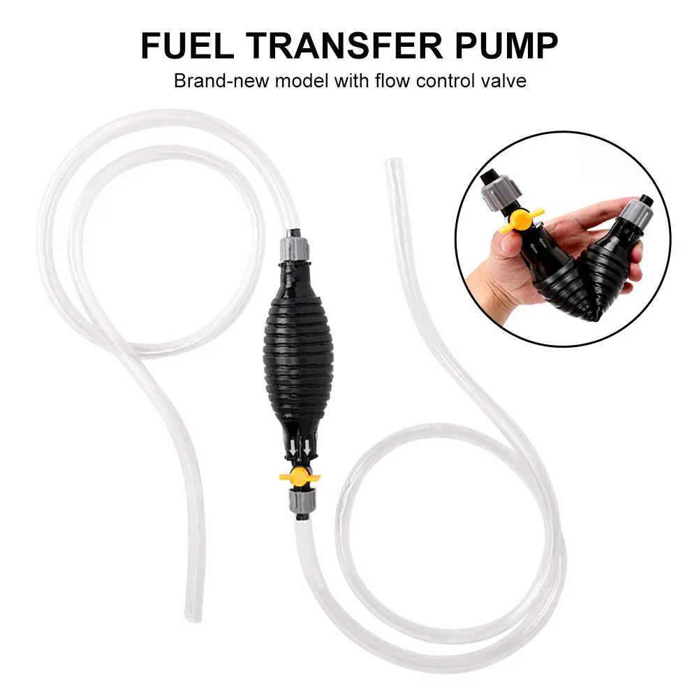 Fuel Transfer Pump with Flow Switch Valve Manual Siphon Pump with 1m 18mm Hose Universal Oil Pump Liquid Sucker Extraction Pump