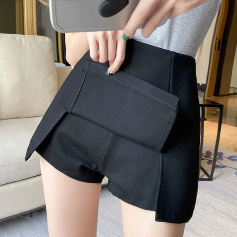 A-line Skirts for Women Black Summer Sexy Girls All-match Elastic Waist Casual Mini Young High Street Solid Korean Style Cool