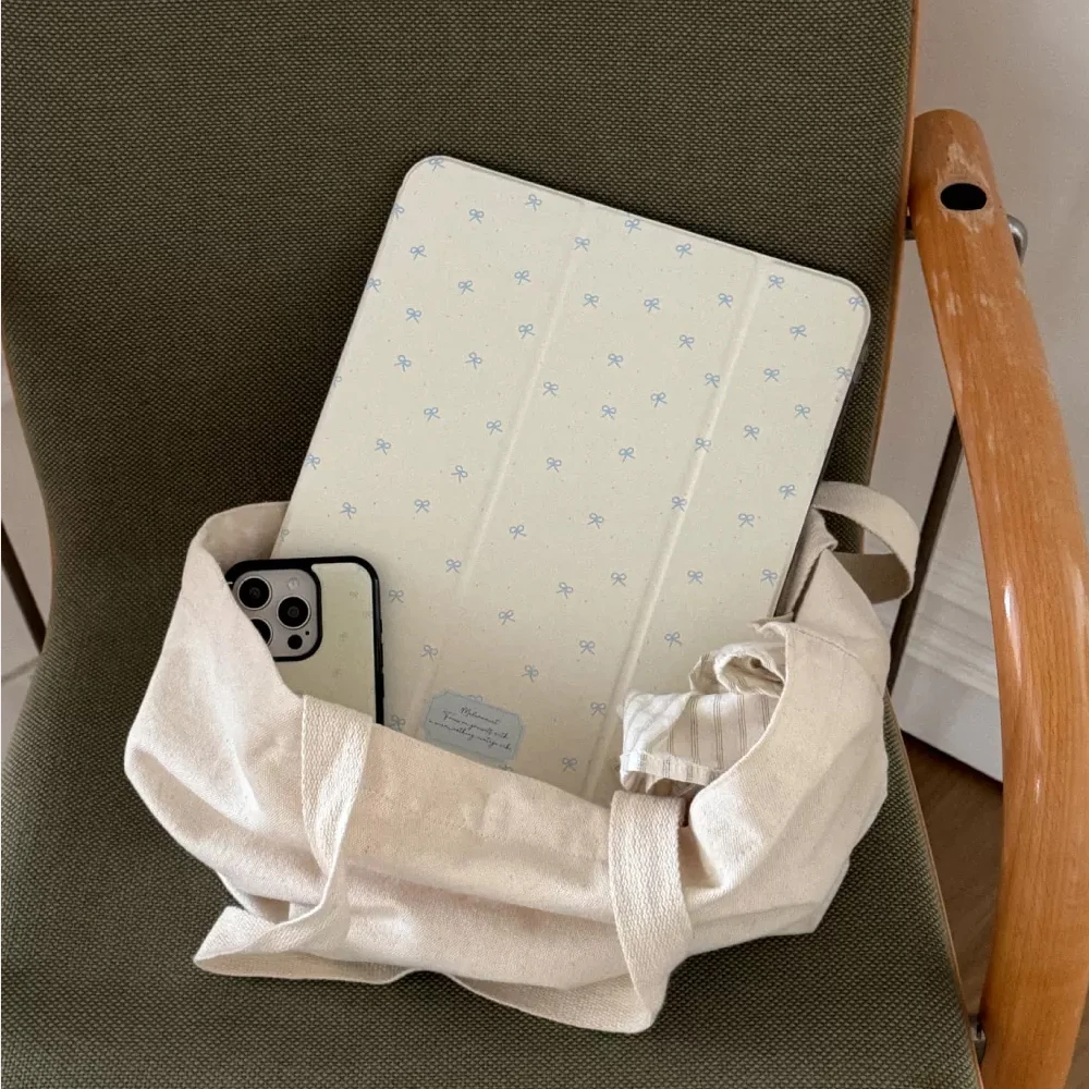 Ins Girl Heart Korean Minimalist Polka Dot Bow  For iPad Case iPad 10 9 8 7 Air 5 4 3 2 Pro 11 Mini Three Fold Transparent Cover
