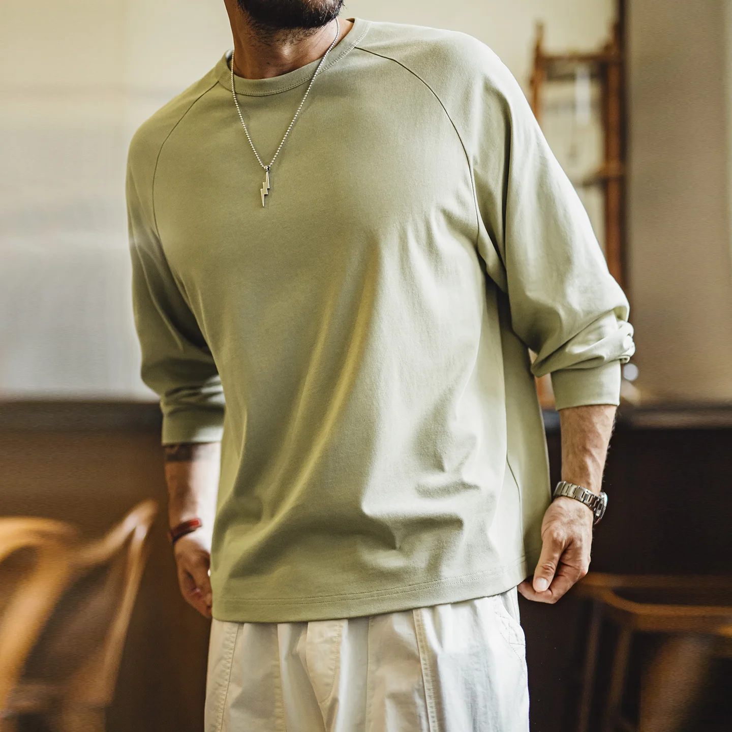 MADEN Men's White Long Sleeve T-Shirt Solid Color Base Layer Undershirt High Quality Basic Essential Loose Casual Fall Mens Tops