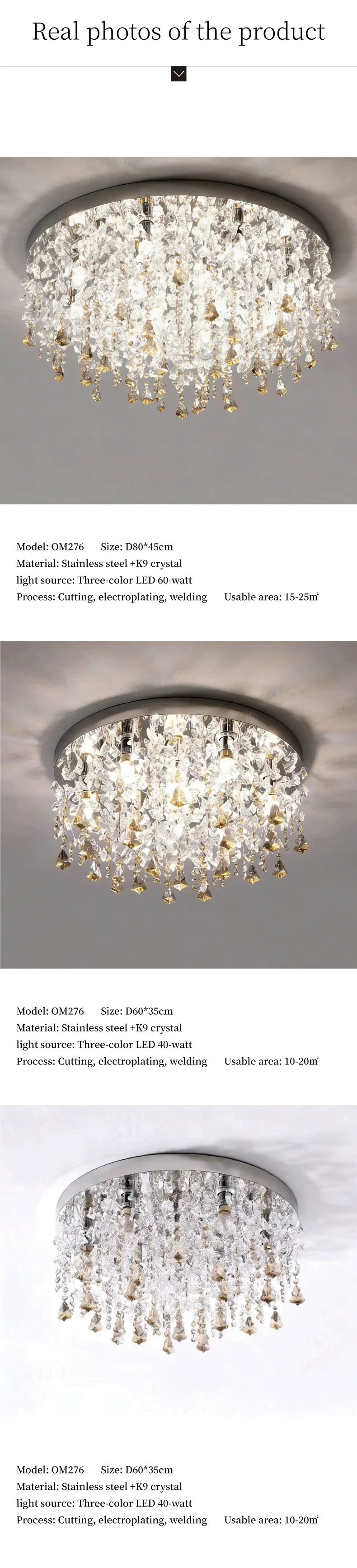 Steel Ceiling Lights LED Crystal Lamp Living Room Luminaires