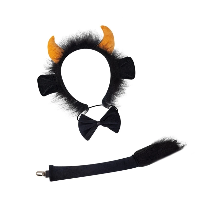 652F Accessori per costumi bestiame per cosplay per bambini adulti Costumi mucca con fascia per bovini pelosi