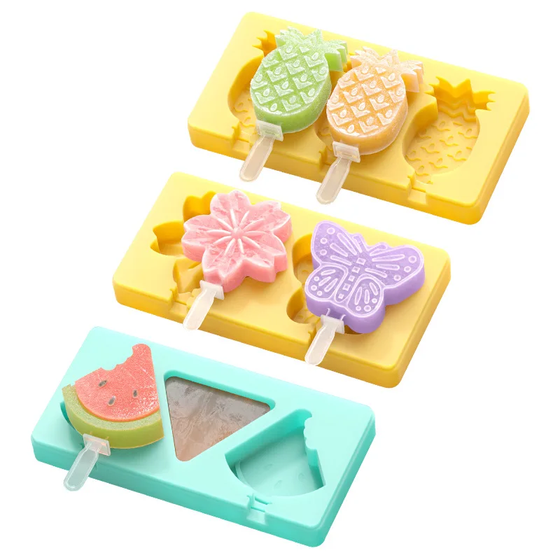 New Creative Ice Cream Making Mold Cartoon Fruit Pineapple Watermelon Silicone Mould Handmade Popsicle Molds with Stick and Lid