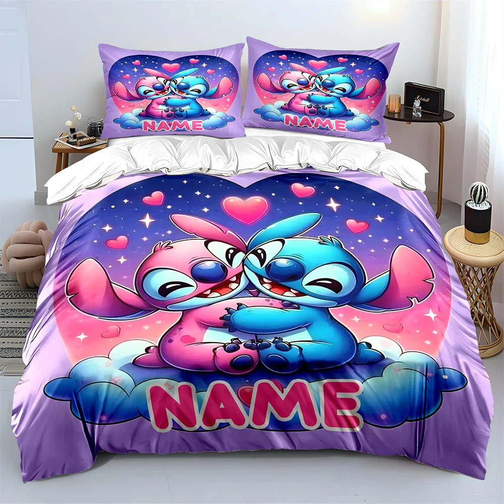 

Пододеяльник с индивидуальным именем, принт Disney Stitch, 1 пододеяльник, 2 наволочки, комплект постельного белья для взрослых и детей, роскошный комплект постельного белья