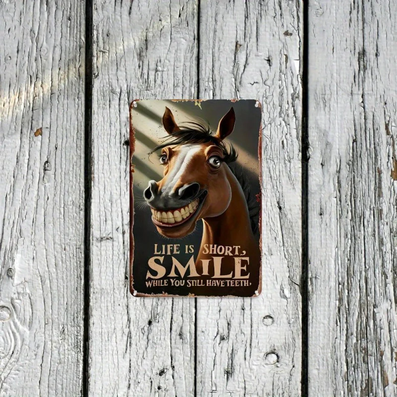 علامة معدنية مضحكة على الطراز القديم - "الحياة قصيرة، استمتع بالضحك إلى الأكمل" - ديكورات متينة للتعليق على الحائط #5