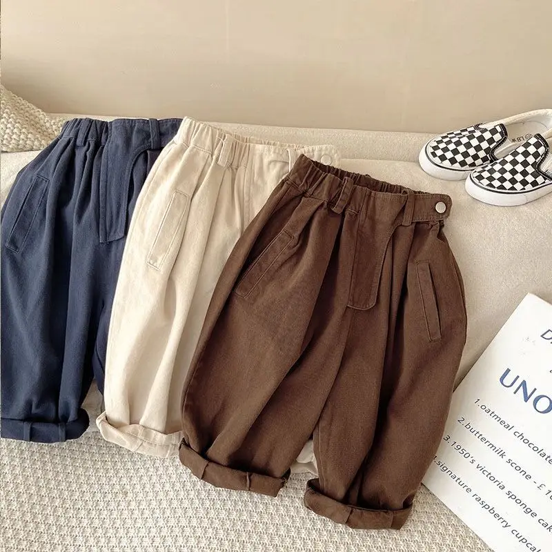 Boys and Girls\' Pants Spring and Autumn Children\'s Pants Korean Solid Color Diagonal Pocket Loose Trousers Children\'s Baby Pant