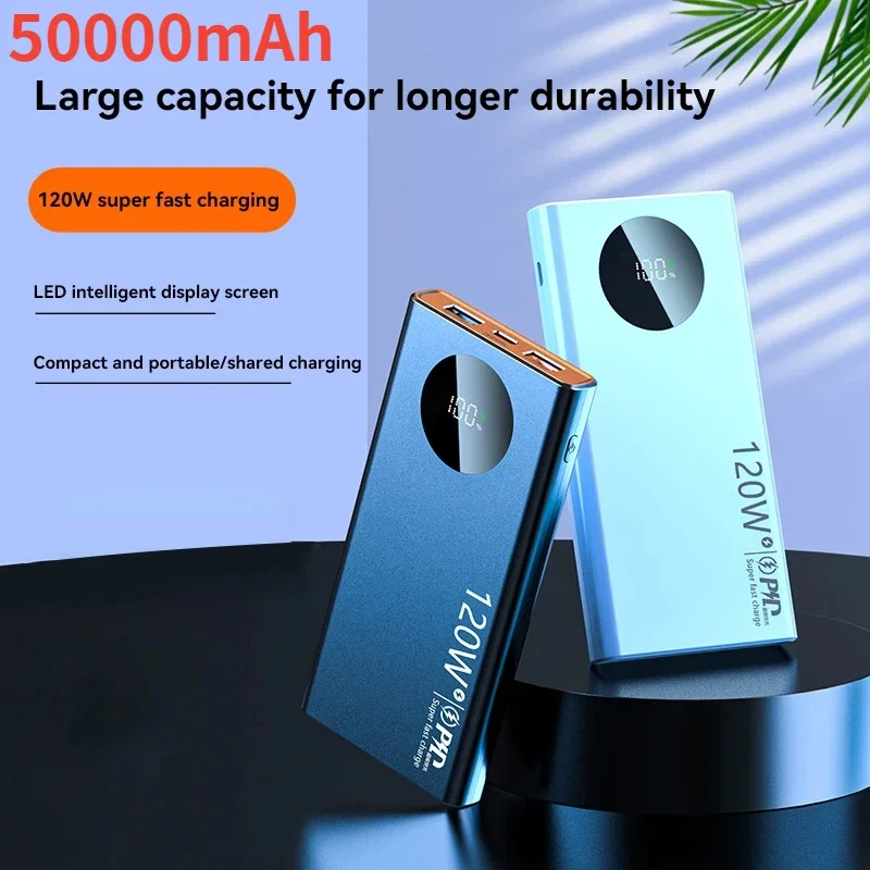 2025 New 50000mAh Power Bank 120W Fast Charging External Battery Portable Charger for iPhone Samsung Huawei Xiaomi