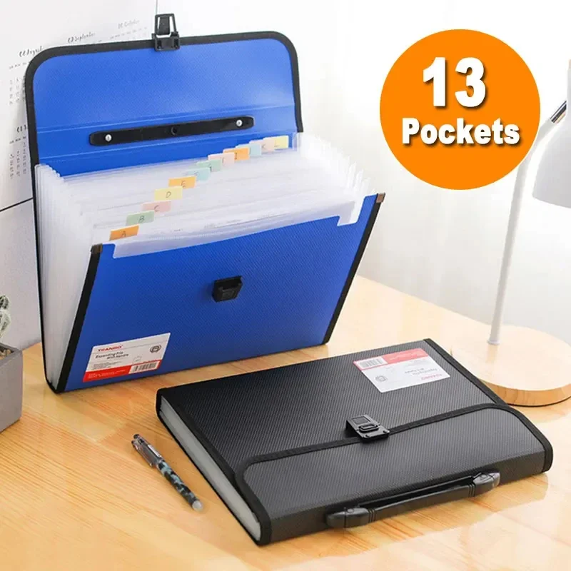 A4 Portable Folder Storage Bag 13 Pocket Accordion Bag Information Test Paper File Bag Office Document Organization File Folder